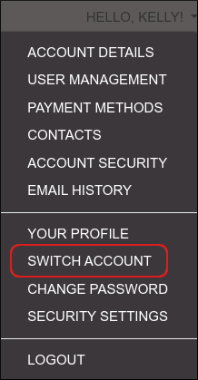 Customer Portal - Hello menu - Switch Account