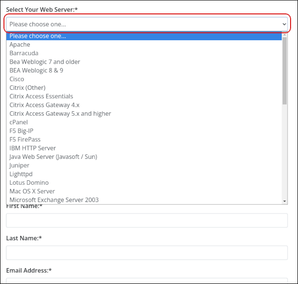 Customer Portal - SSL Certificate - Select Web Server