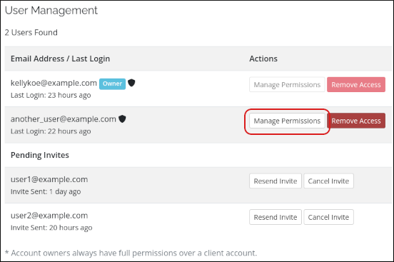 Customer Portal - User Management - Manage Permissions