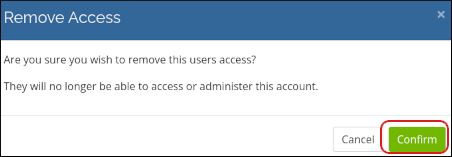 Customer Portal - User Management - Remove Access dialog box
