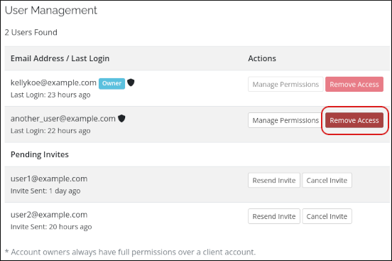 Customer Portal - User Management - Remove Access