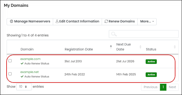 Customer Portal - Domains - Select domain