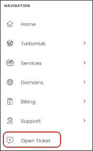 Customer Portal - Navigation sidebar - Open Ticket