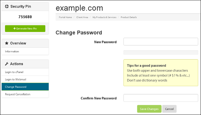 Customer Portal - Shared Hosting - Change Password