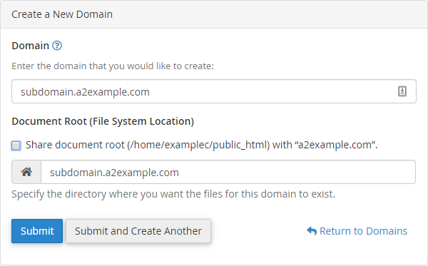 How to use the cPanel Domains tool kb domains create subdomain