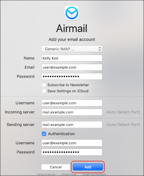 Airmail - Add account