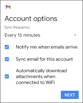 Android - Add account - Account options