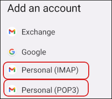 Android - Add an account - account type