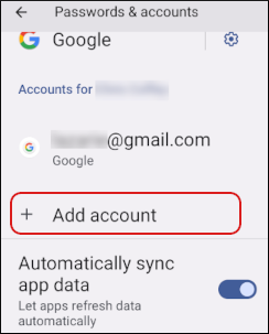 Android - Passwords & accounts - Add account