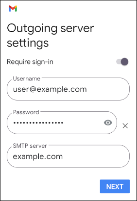 Android - Add Account - Outgoing Server Settings
