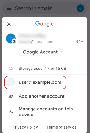 Android - Gmail - Select new account