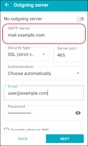 Aqua Mail - SMTP setup
