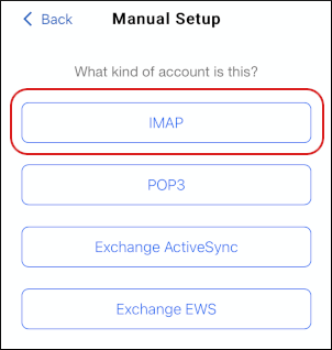 BlueMail - Account type - IMAP