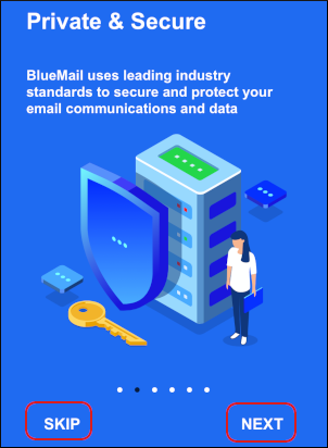 BlueMail - Intro - Skip or Next