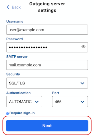 BlueMail - SMTP - Next