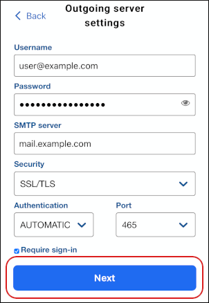 BlueMail - SMTP - Next