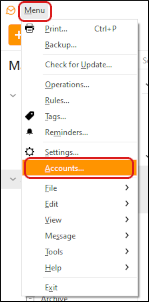 eM Client - Menu - Accounts