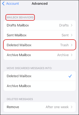 iOS - Mail - Accounts - IMAP - Deleted Mailbox