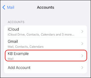 iOS - Mail - Accounts - Select account
