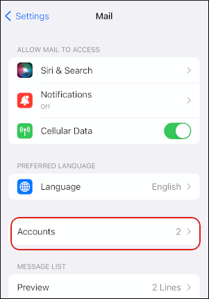 iOS - Mail - Accounts