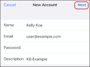 iOS - Mail - Add Mail Account - Next