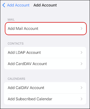 iOS - Mail - Add Mail Account