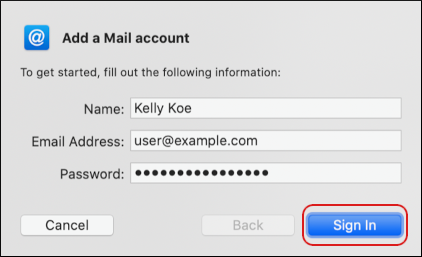 macOS - Mail - Add a Mail account dialog box - Sign In