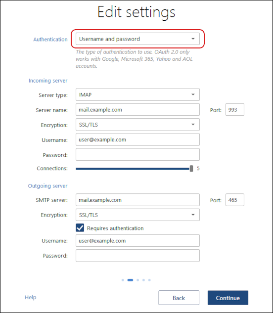 Mailbird - Edit settings dialog box