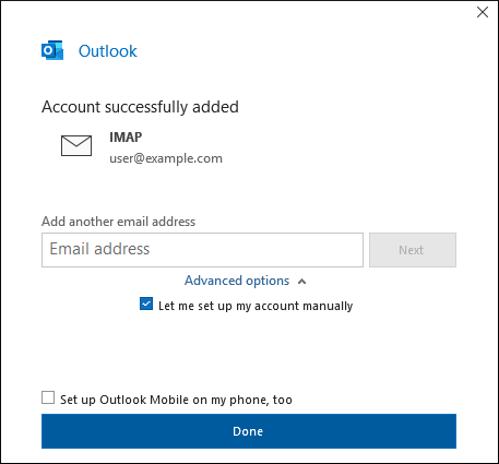 Outlook 365 - IMAP successfully added