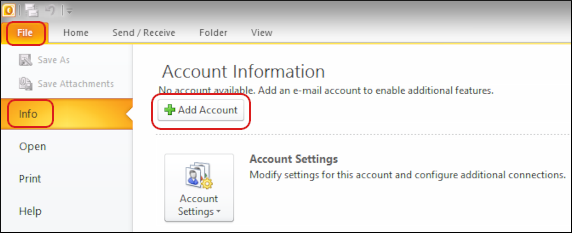Outlook - File - Info - Add Account