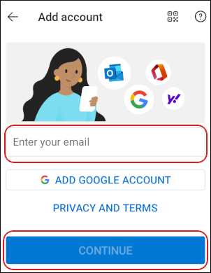 Outlook for Android - Enter your mail