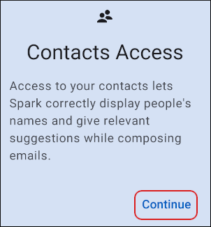 Spark Mail - Contacts Access - Continue