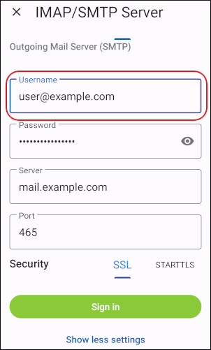 Spark Mail - SMTP - Username