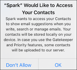 Spark Mail - Contacts Access - Configure