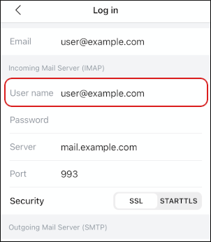 Spark Mail - IMAP/SMTP Server - User name