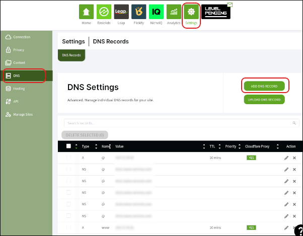 Ezoic - Add DNS Record