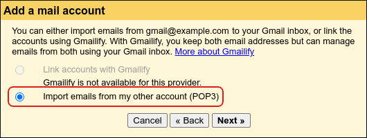 Gmail - Settings - Add a mail account - Email address