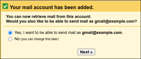 Gmail - Settings - Add a mail account - Send option