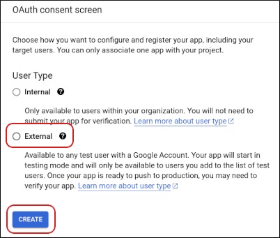 Google Cloud Console - OAuth consent - External 