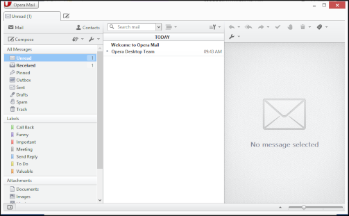 Opera Mail - Setup complete with Inbox