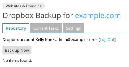 Plesk - Dropbox - Websites and Domains page