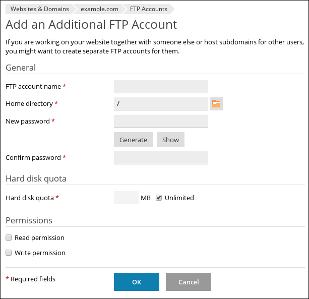 Plesk - Add an Additional FTP Account page