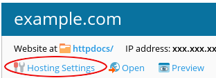 Plesk - Websites and Domains - Hosting Settings