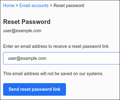Customer Portal - Email Accounts - Reset password message
