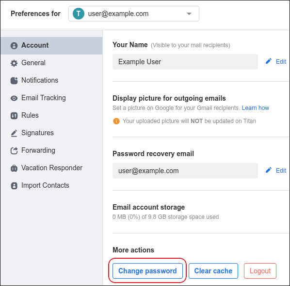 Webmail - Change password