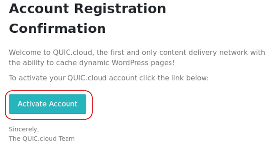 QUIC.cloud - Register - Activate Account