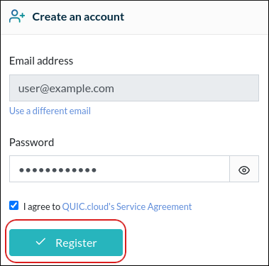 QUIC.cloud - Register - Register button