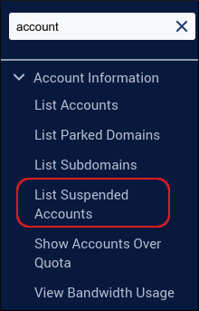 WebHost Manager - List Suspended Accounts