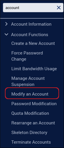 WebHost Manager - Modify an Account