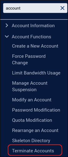 WebHost Manager - Terminate Accounts